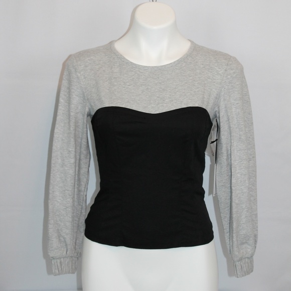 1. State Tops - 1. State Shirt Black Gray Long Sleeve Cotton XS